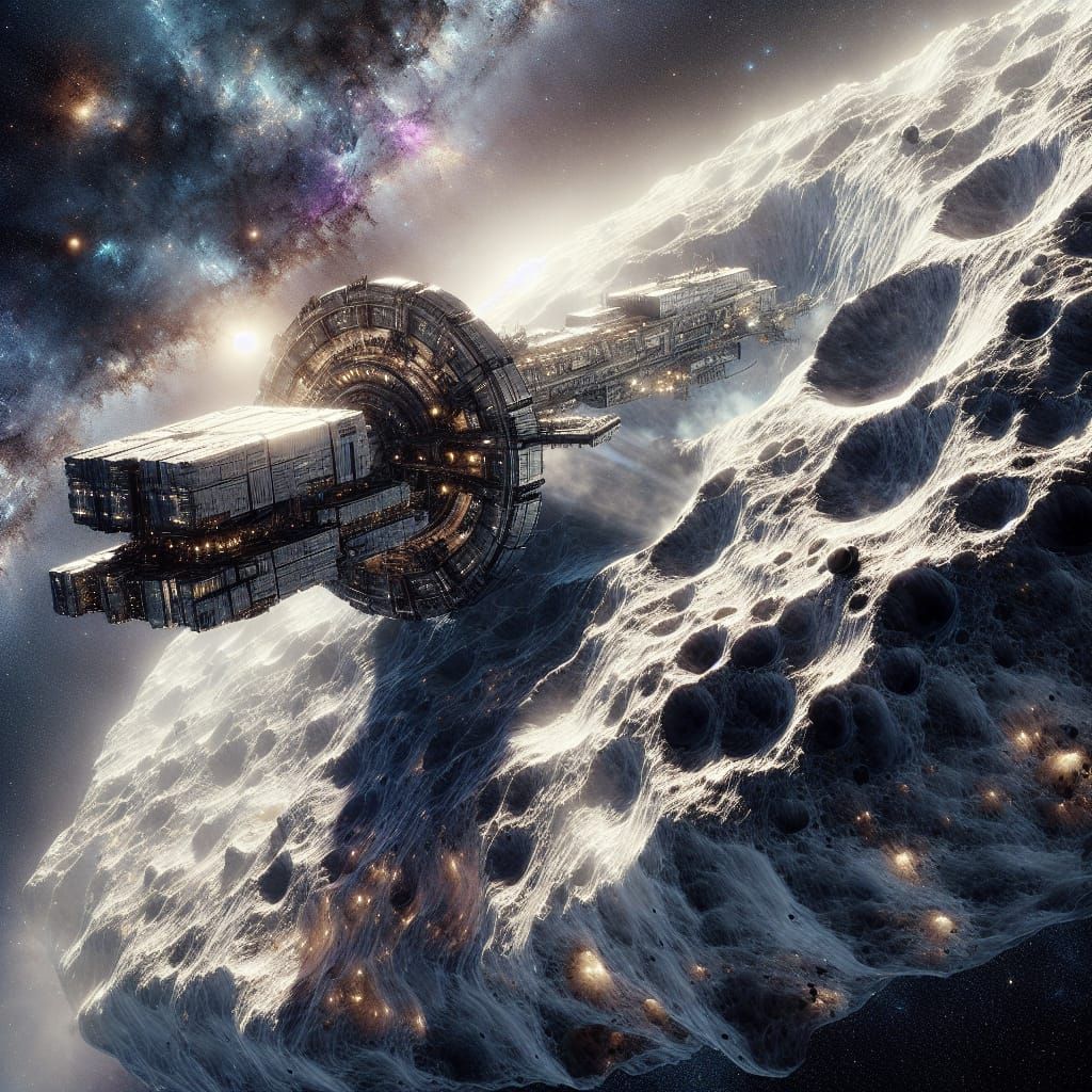 Mining Ship Approaches Comet in Digital Matte Painting