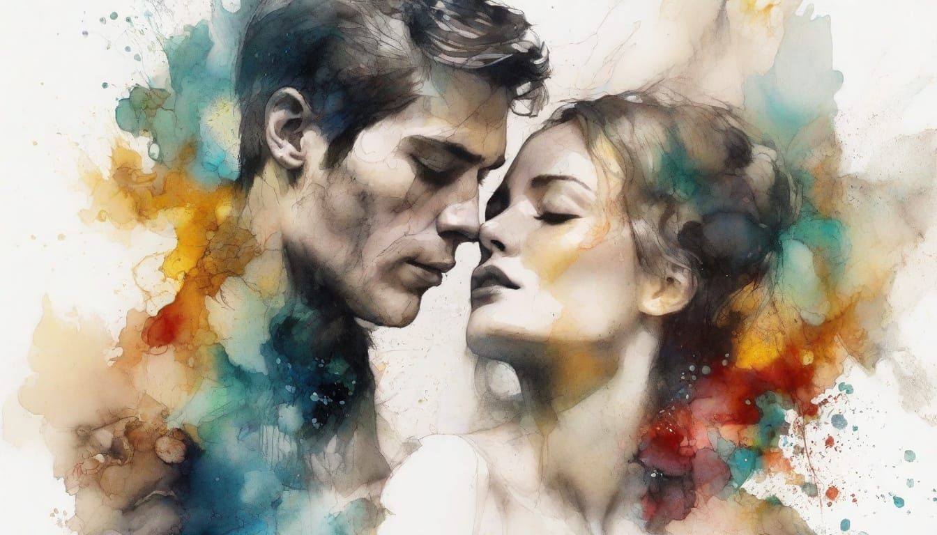 Cosmic Couple Embracing in Vibrant Nebulae Colors