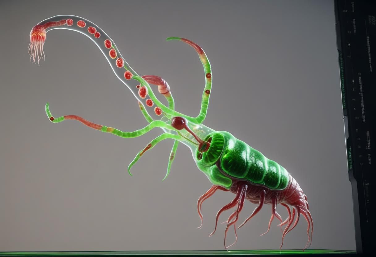 Hyperrealistic Alien Parasite in Green with Glowing Organs