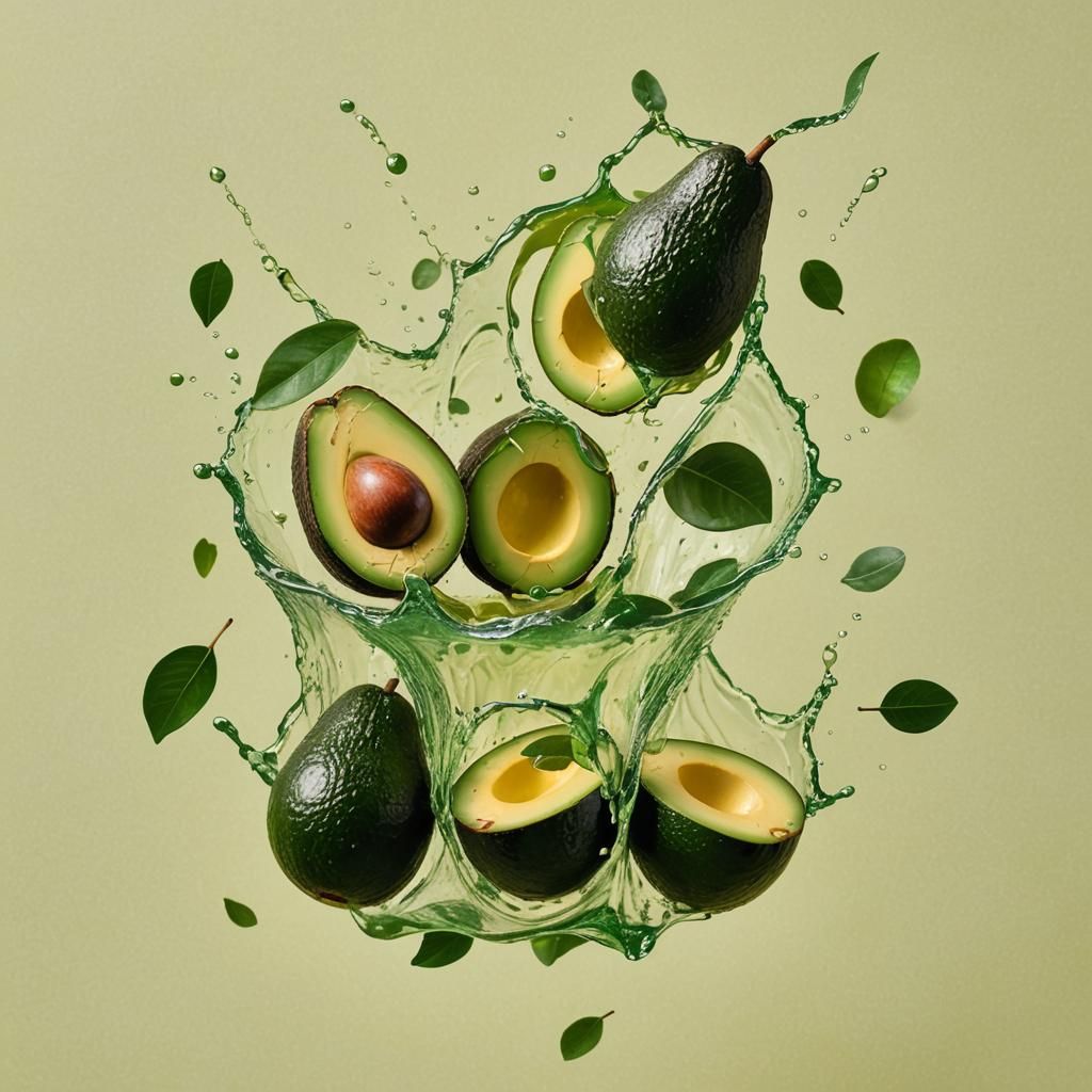 Avocados in Mid-Air with Juice Splash as Matte Painting