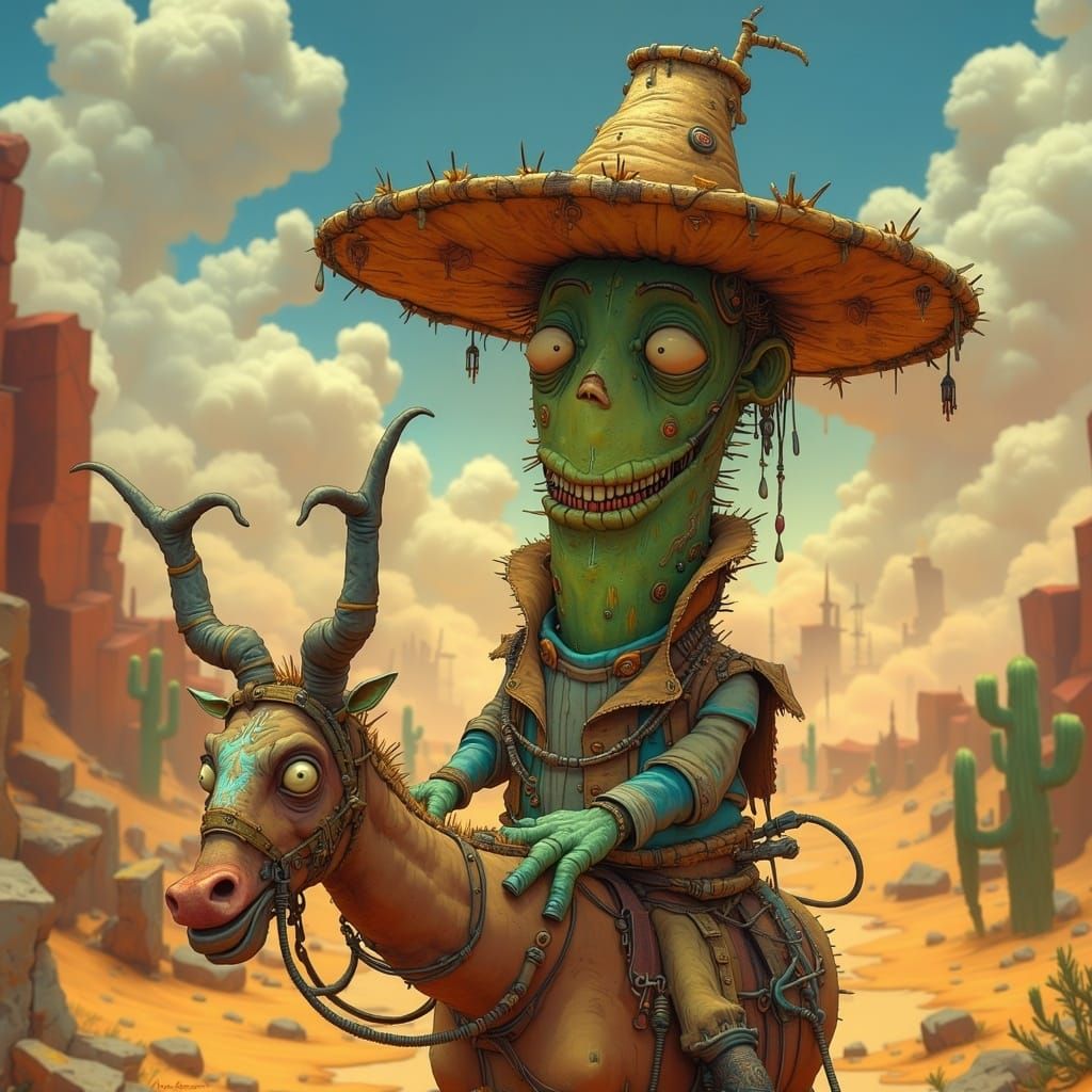 Eldritch Cactus Desperado in Surreal Desert