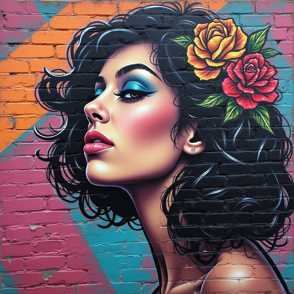 Graffiti Art: Positive Woman on Brick Wall