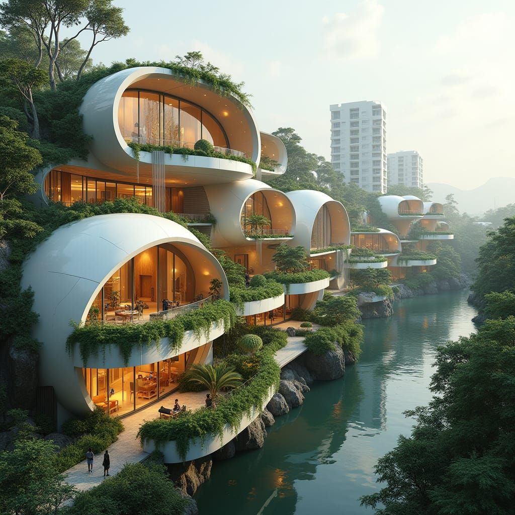 Organic Futuristic Buildings Merge in Transparent Plastic wi...