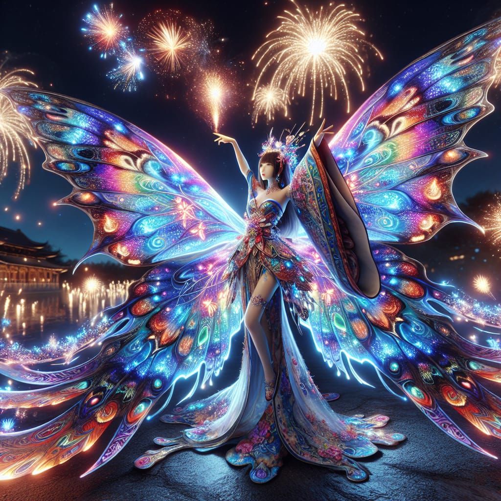 Butterfly Angel Lights Up New Year's Eve Sky