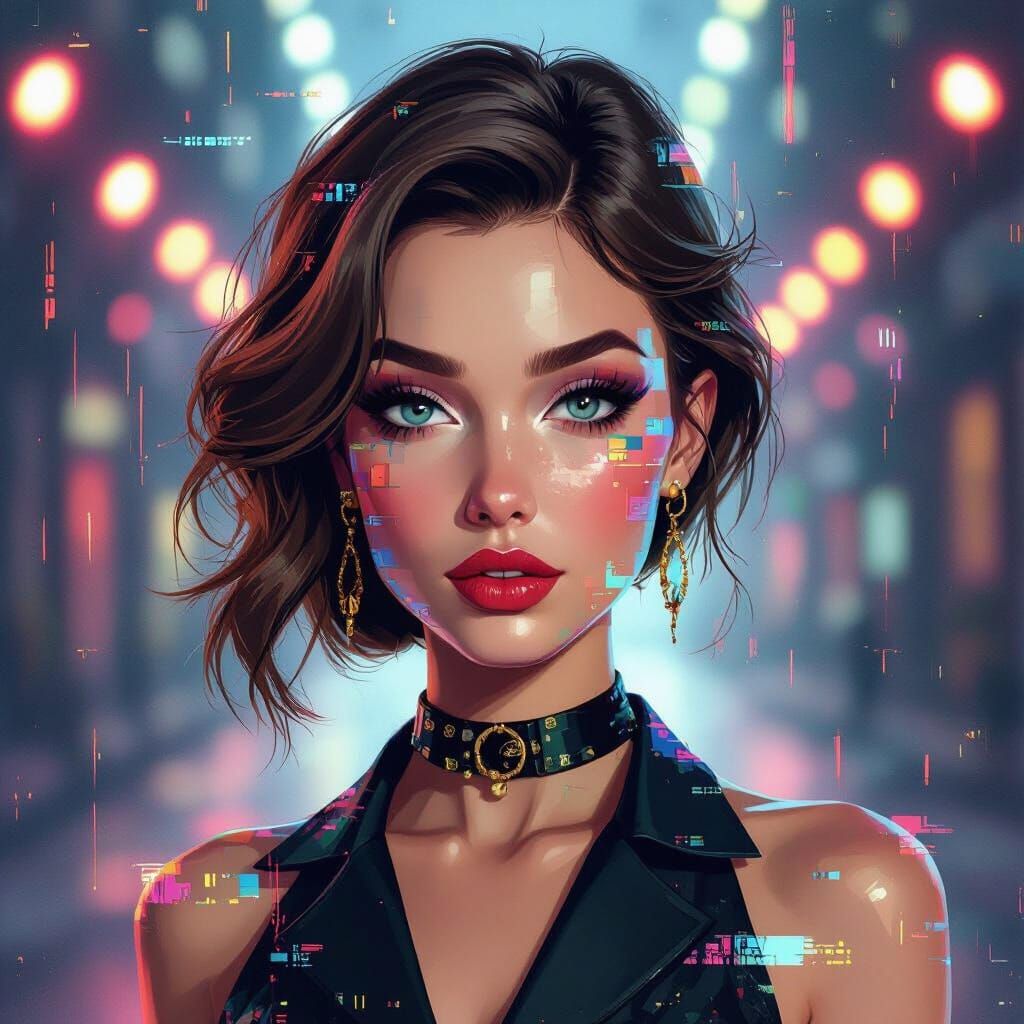 Nancy Drew Supermodel Portrait in Glitch Art Style