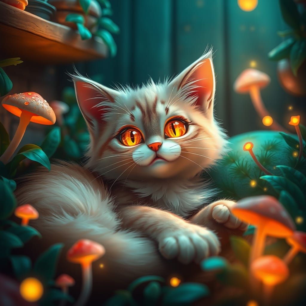 Whimsical Cat in Fantasy Home, Concept Art