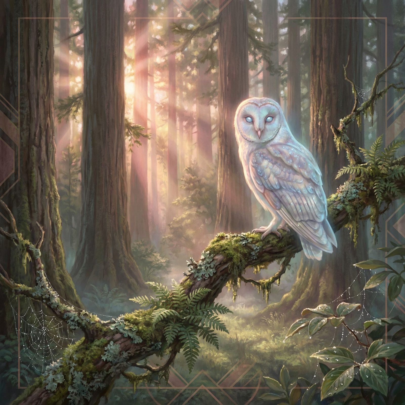 Spectral Owl in Dawn Forest: Hyperrealistic Digital Painting