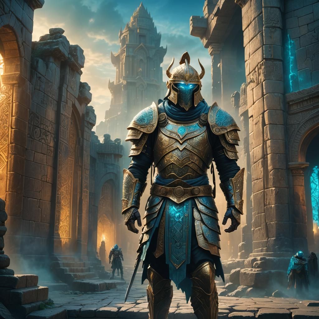 Gilgamesh in Mystical City: Epic Fantasy Art