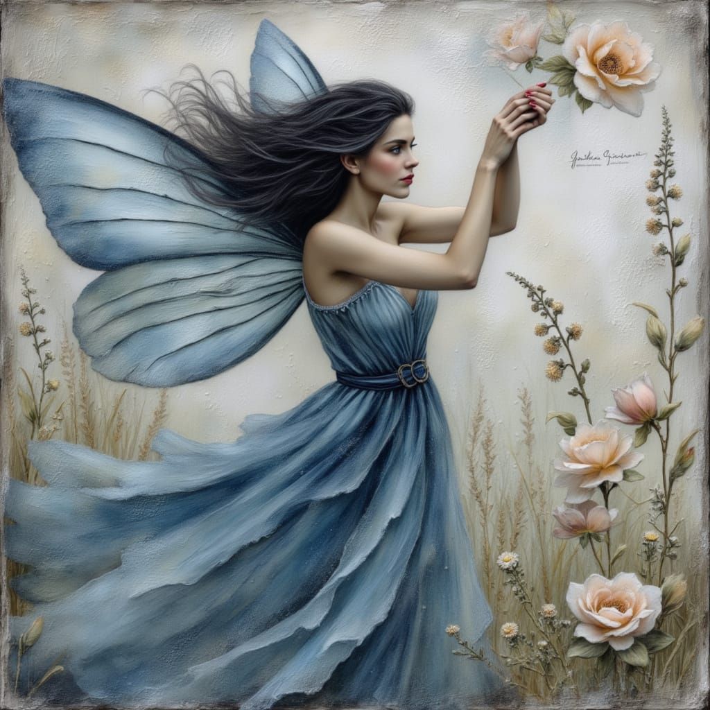 Beautiful Fairy Casting a Wind Spell with Flowers