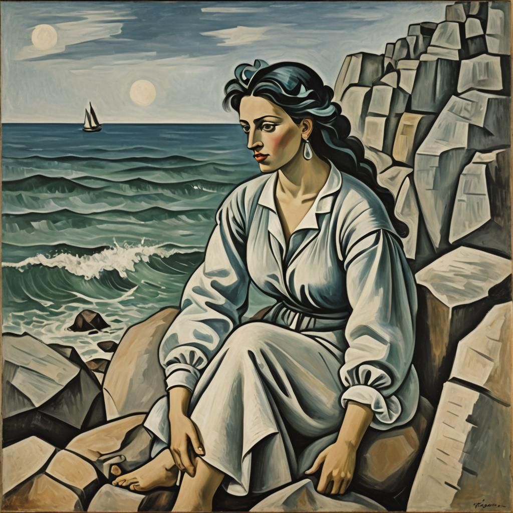 Cubist Woman on the Rocks