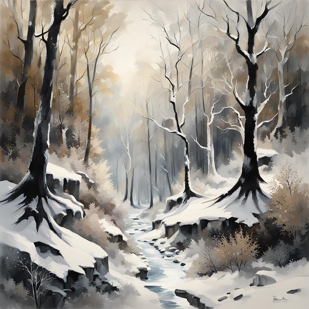 Frozen Forest in Modern Acrylic Art Style