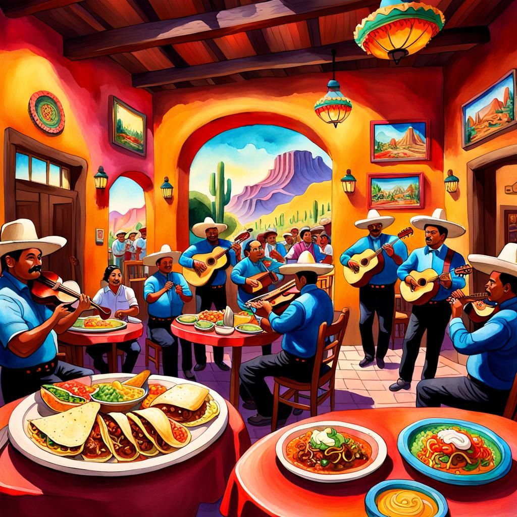 Mariachi band playing at a Mexican restaurant