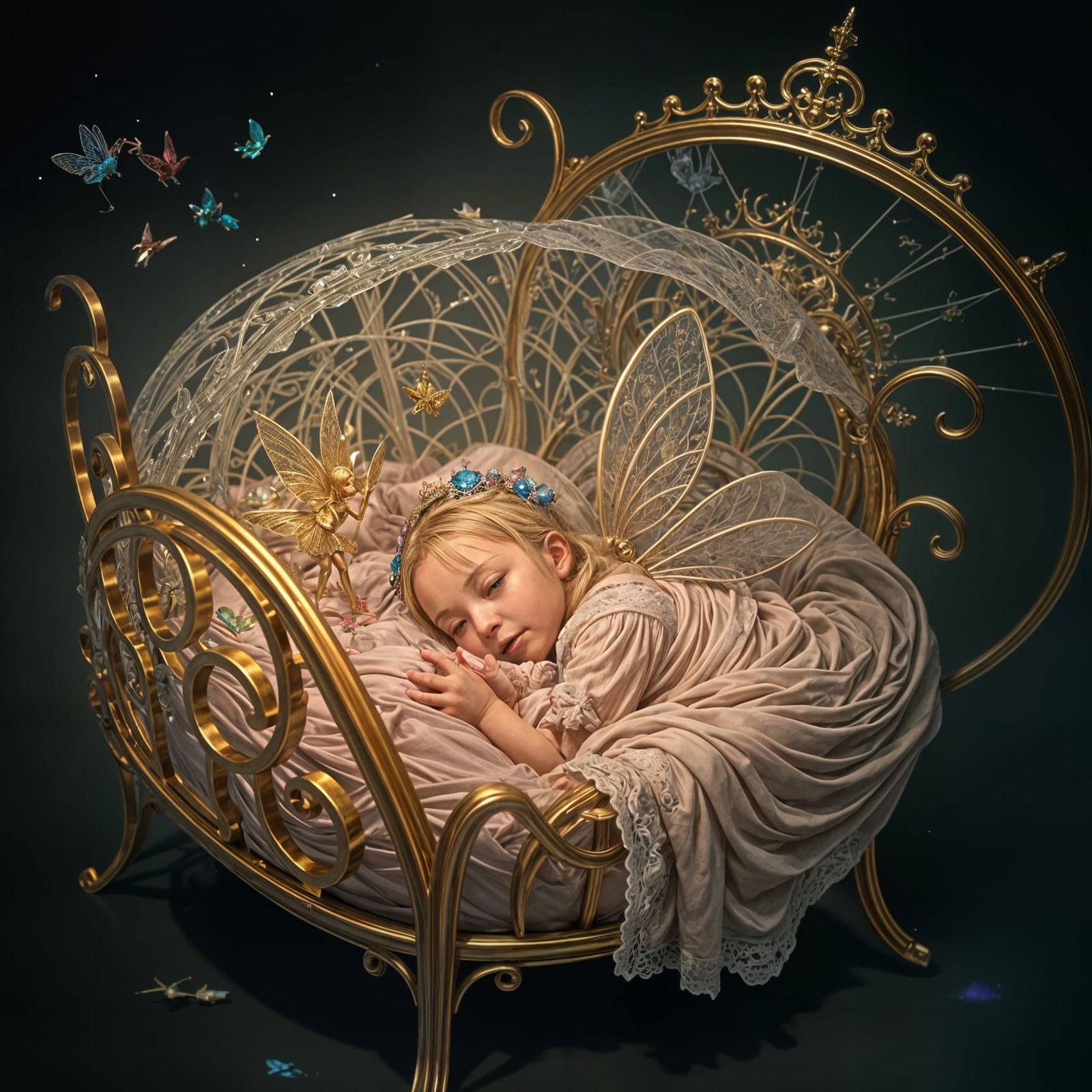Magical Fairies Bless Sleeping Baby in Royal Crib, 3D Anime ...