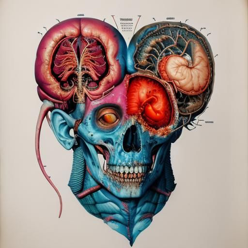 Vintage Human Brain Anatomy Chart in Impasto Style