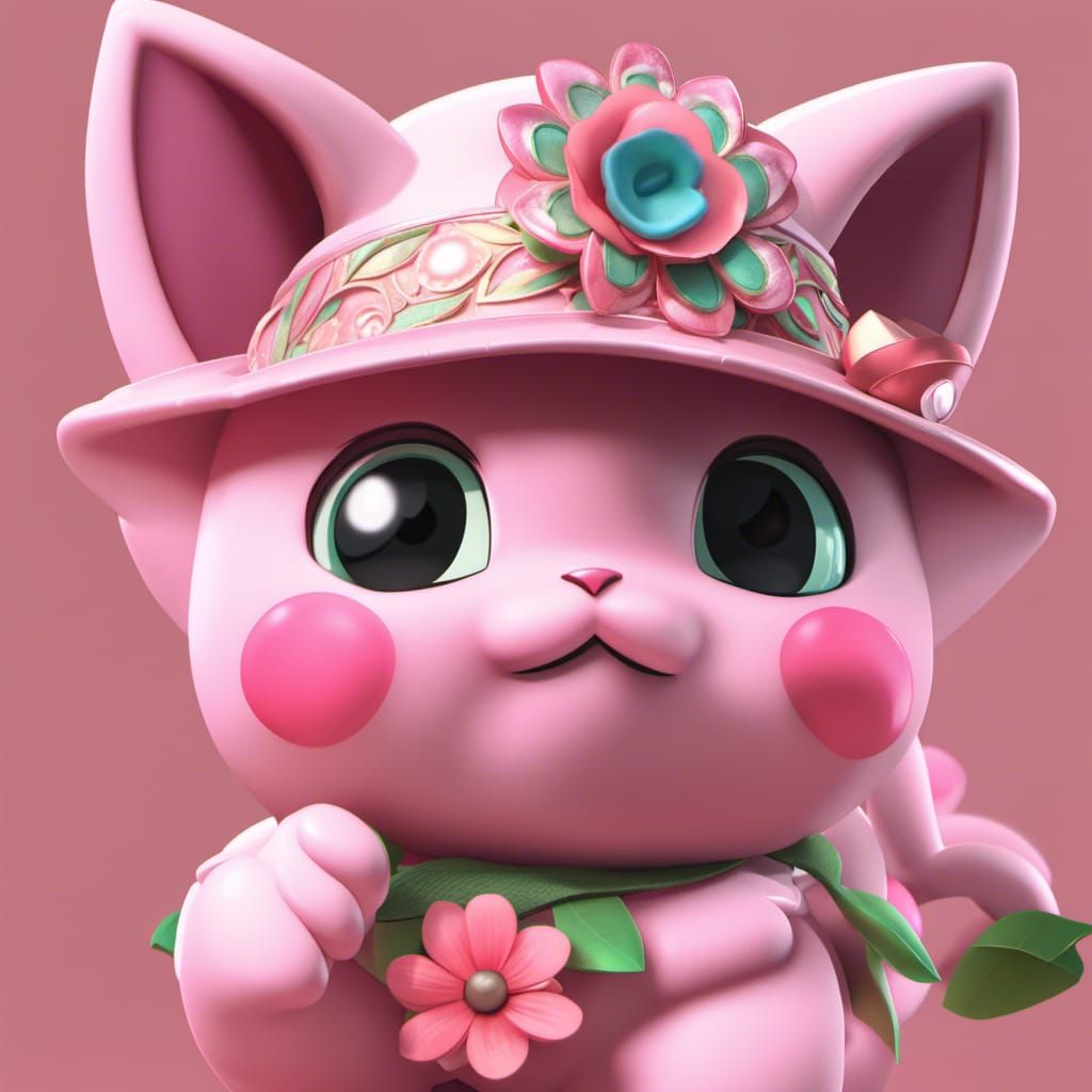 Cute pink creature with flowers hat