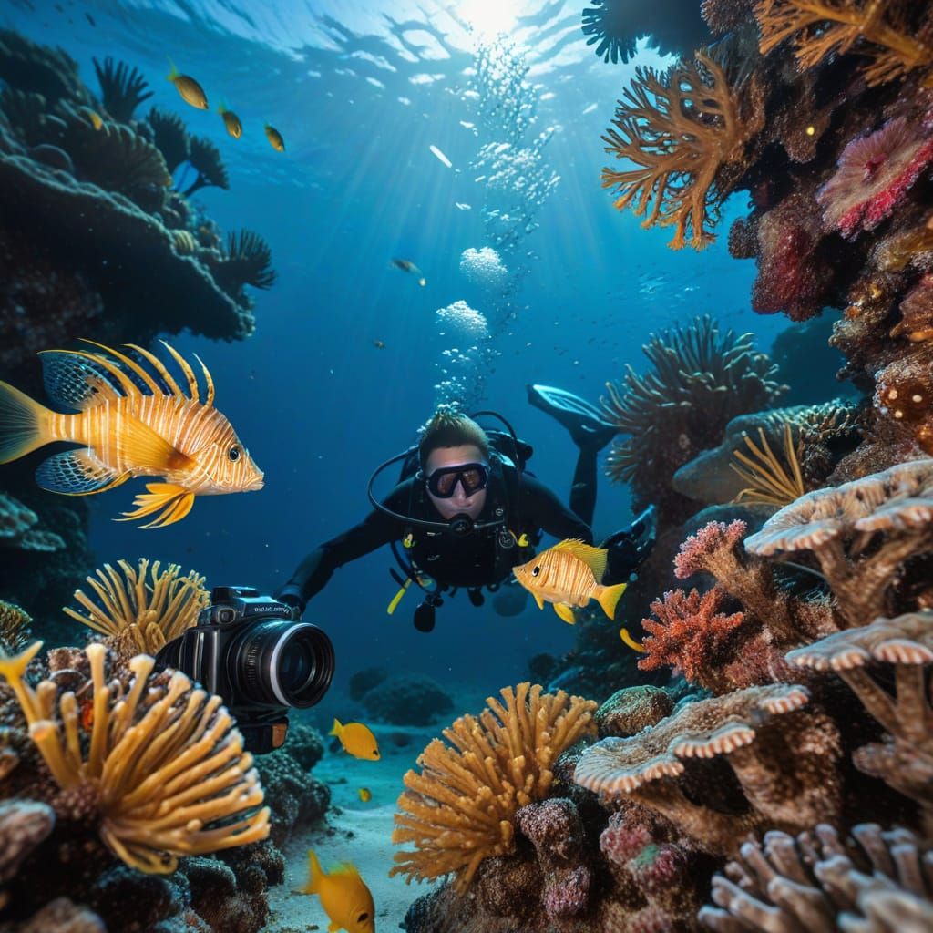 Underwater Photography of Coral Reef with Fish