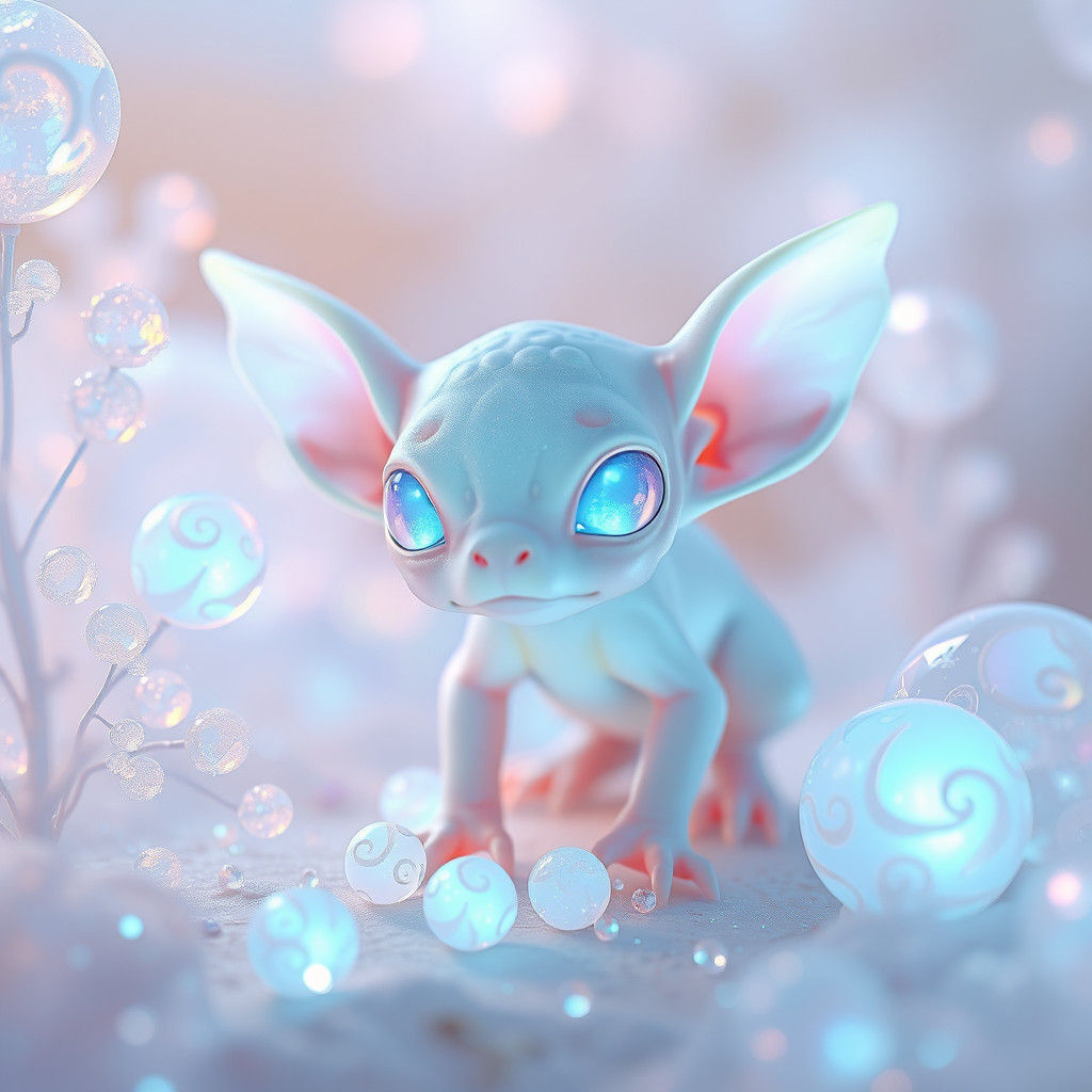 Ethereal Albino Creature in Iridescent Landscape