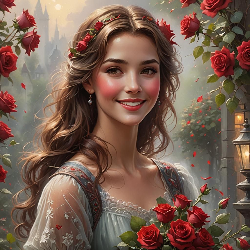 Smiling Girl with Roses in Ethereal Style