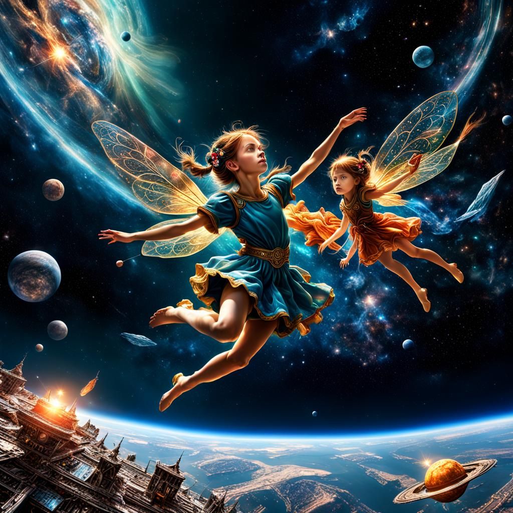 Detailed Fairy Floating in Space in Digital Art Style