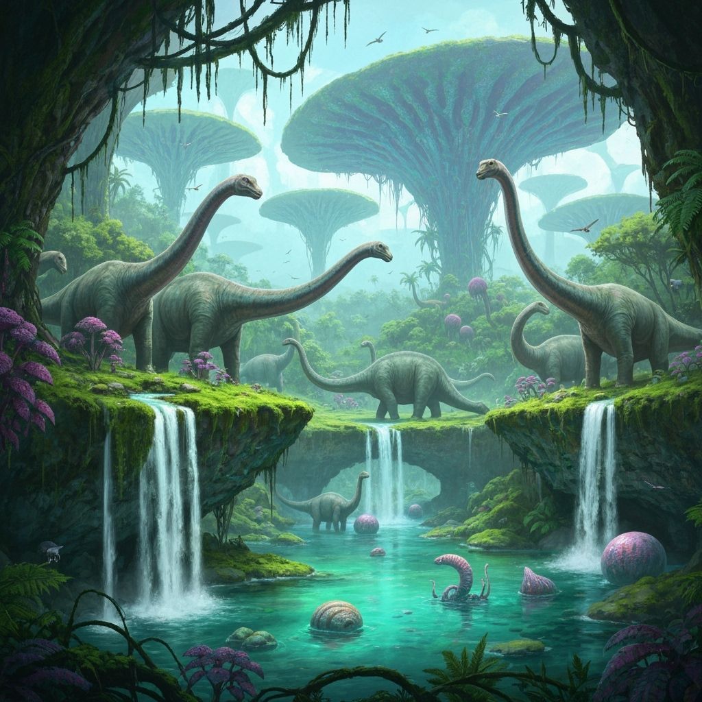 Bioluminescent Jungle with Dinosaurs in Lost World