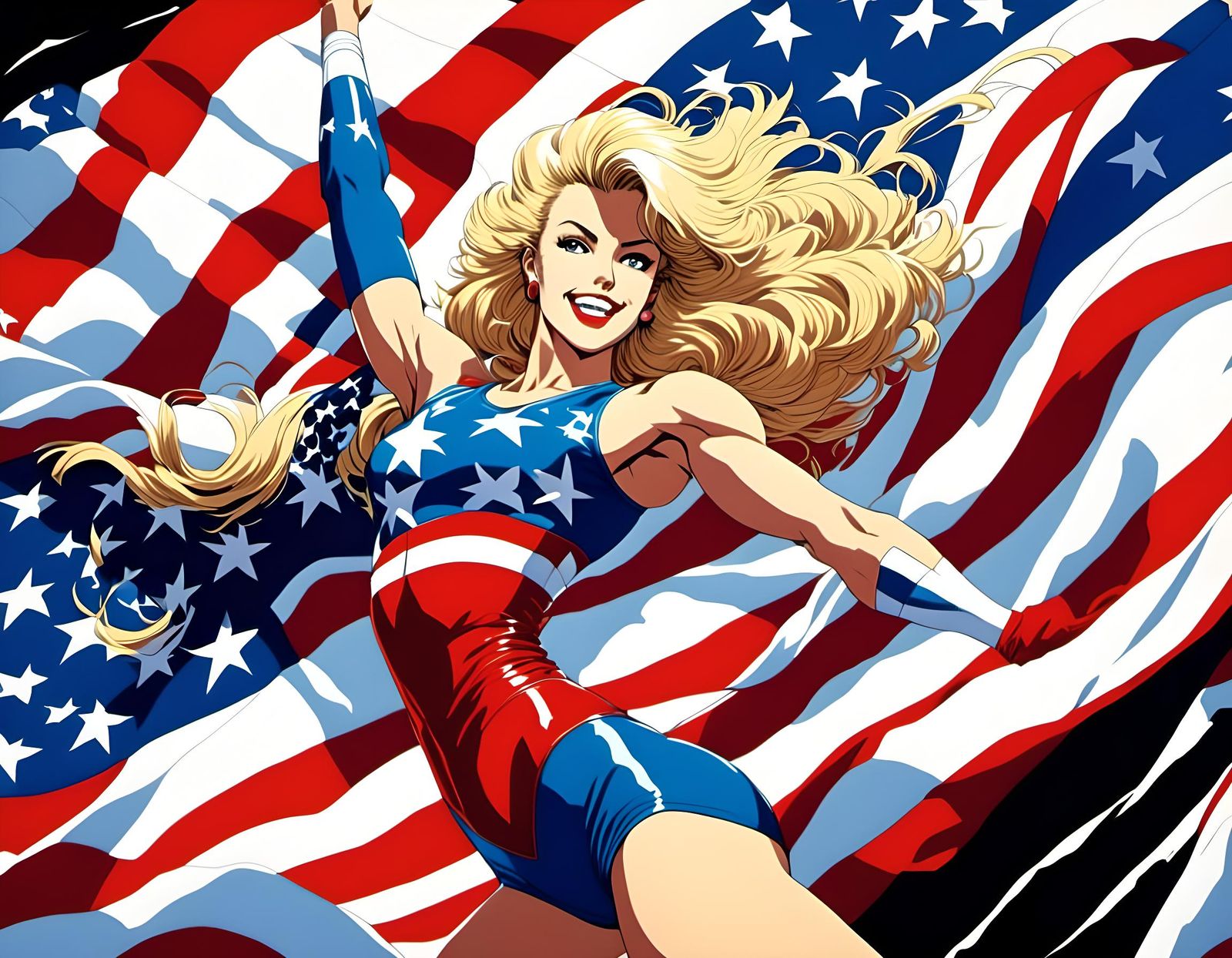 Patriotic Gymnast in 80s Anime Style