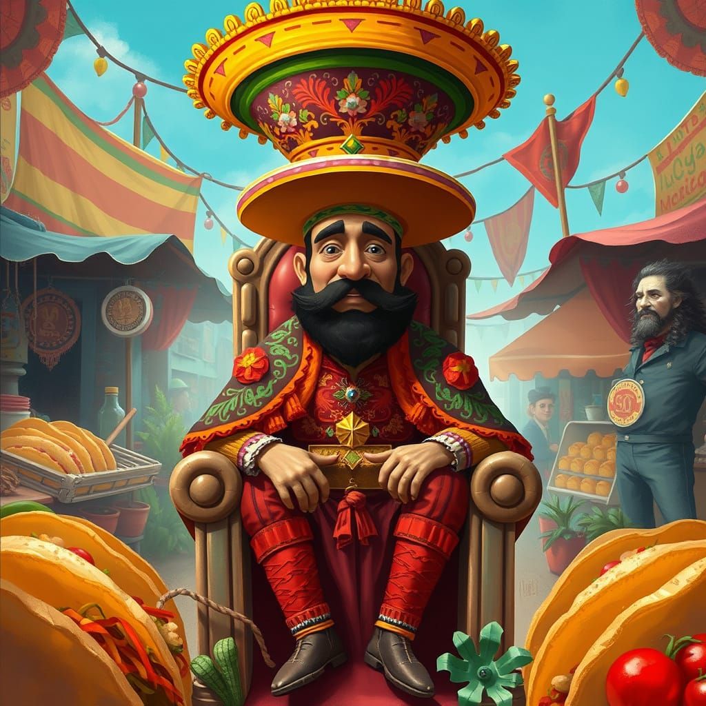 Vibrant Taco King Reigns Over a Lively Mexican Market