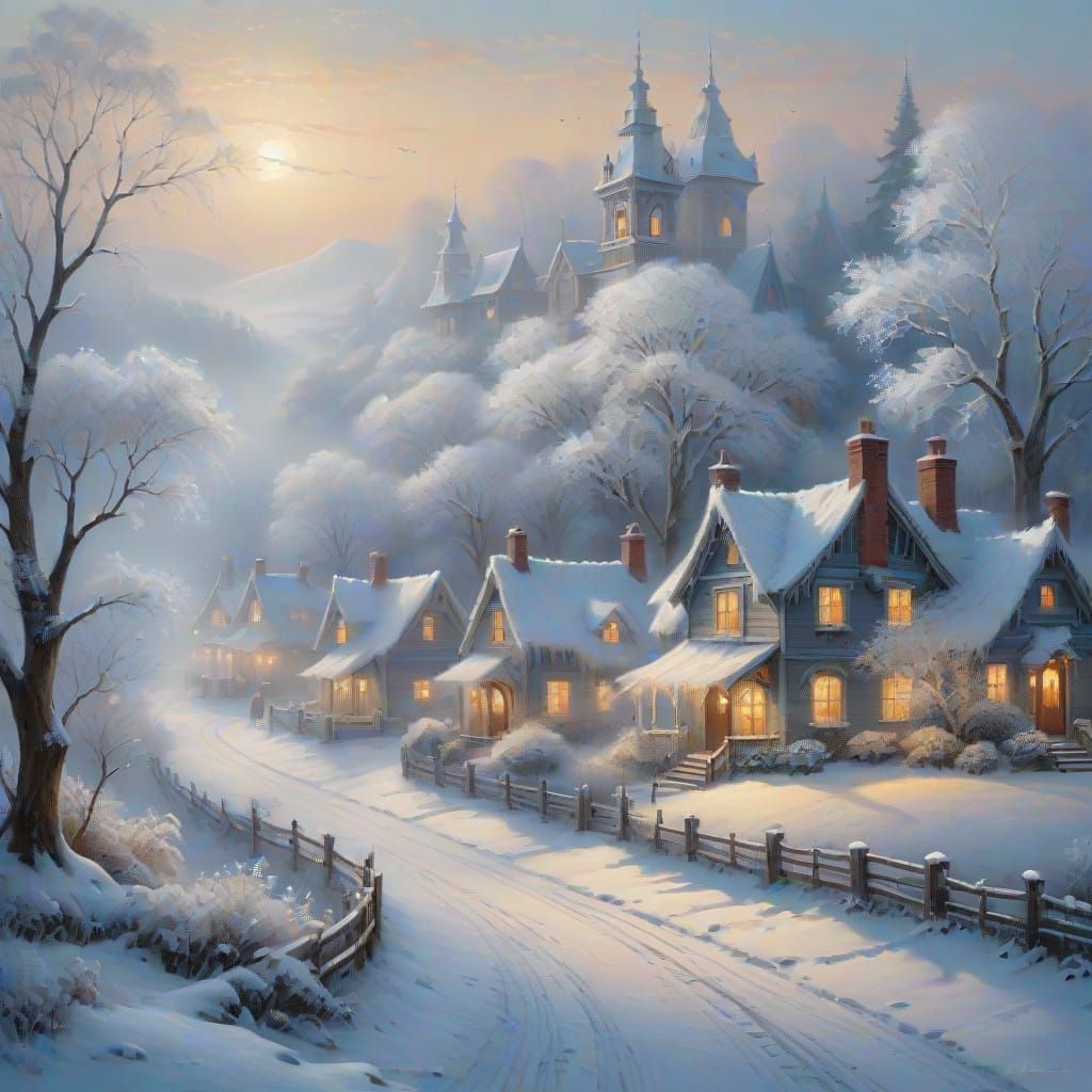 Enchanted Winter Village in Ethereal Moonlight