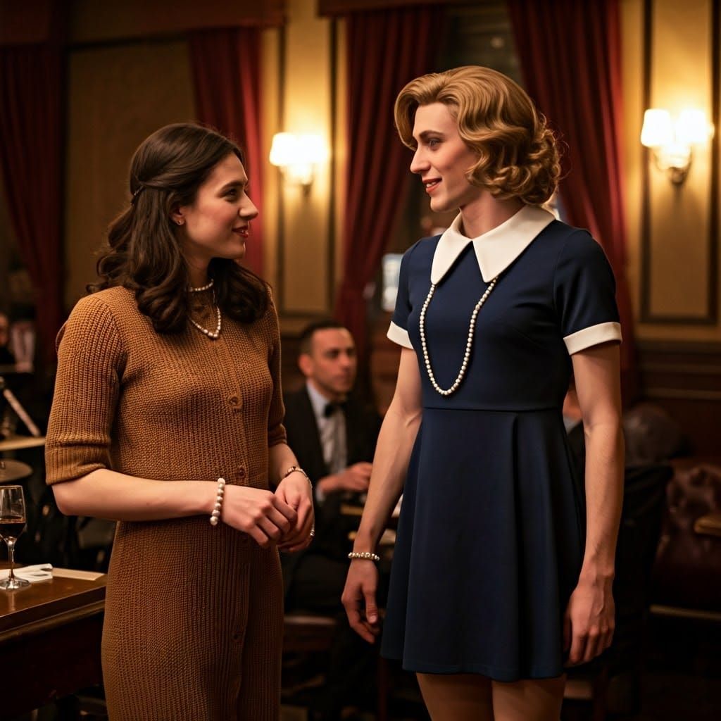 Confident Woman and Crossdressed Man in Jazz Club