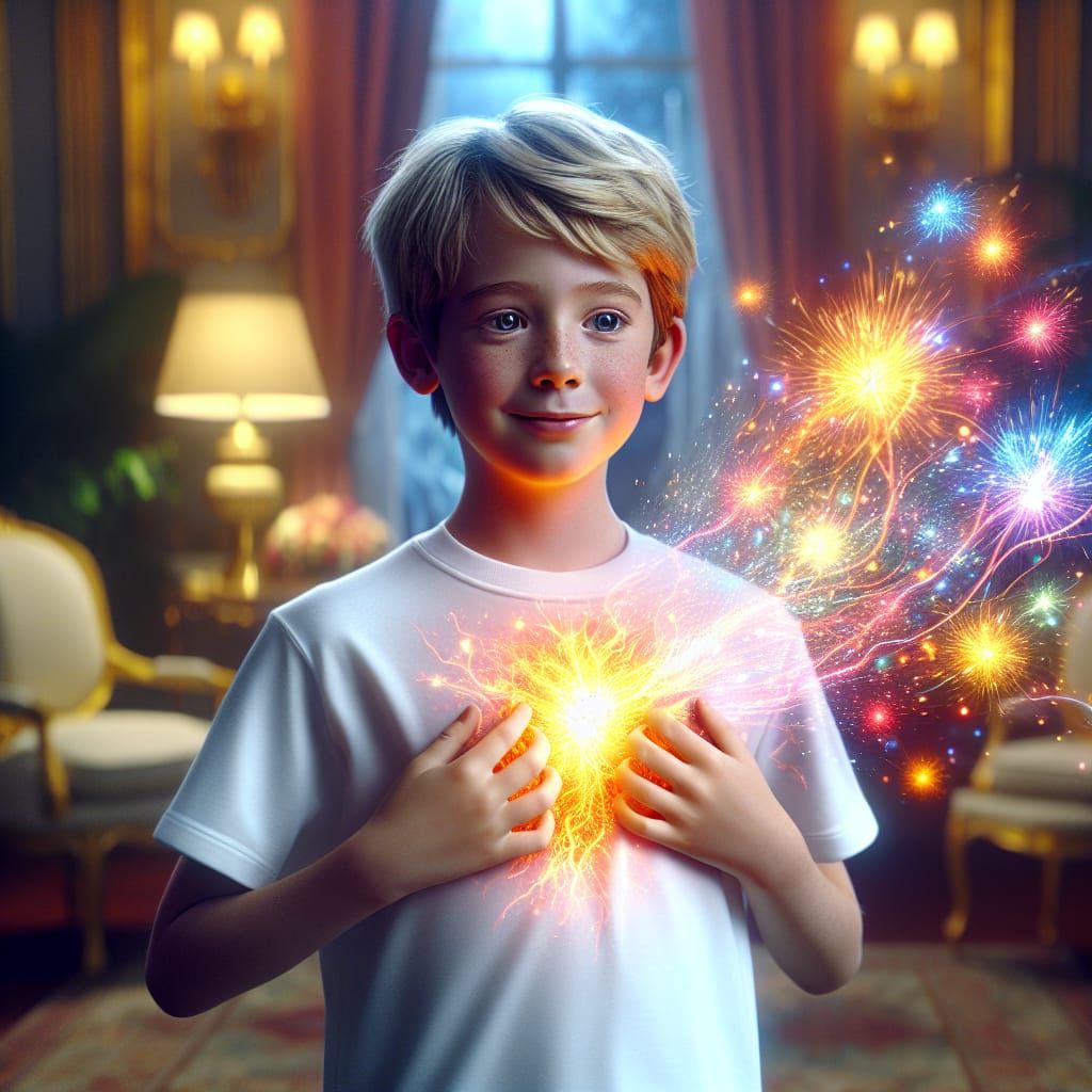 Science Fiction Scene: Boy with Glowing Heart Orb