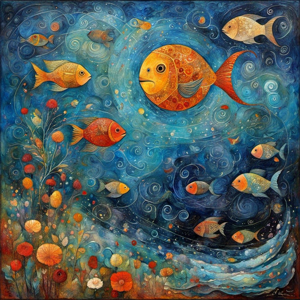 Impasto Encaustic Pisces Zodiac Sign