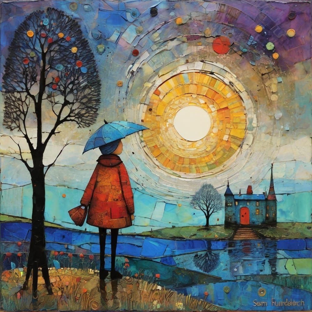 Textured Encaustic Painting in Naive Primitive Style