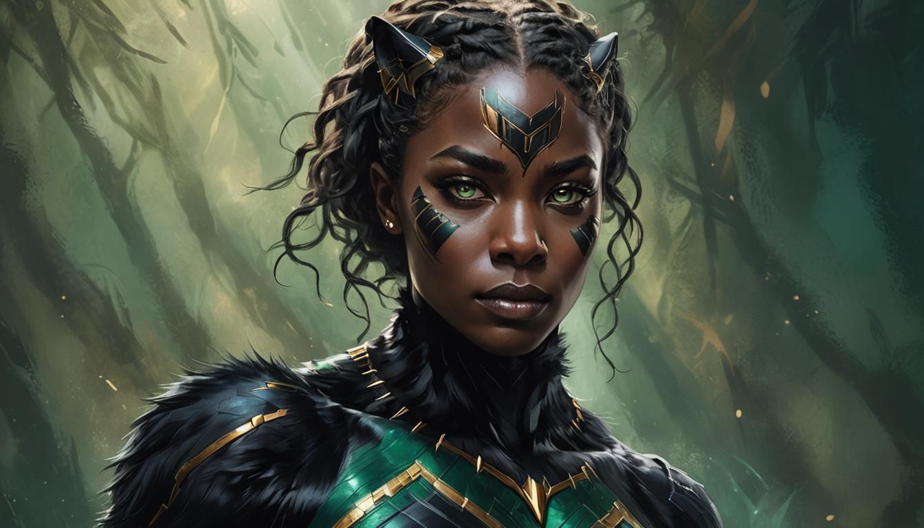 Woman Transforming into Black Panther: Digital Painting