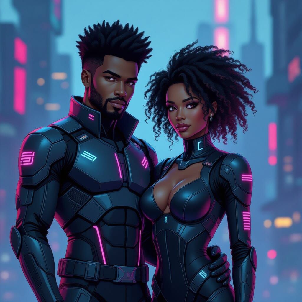Cyberpunk Androids in Futuristic Cityscape