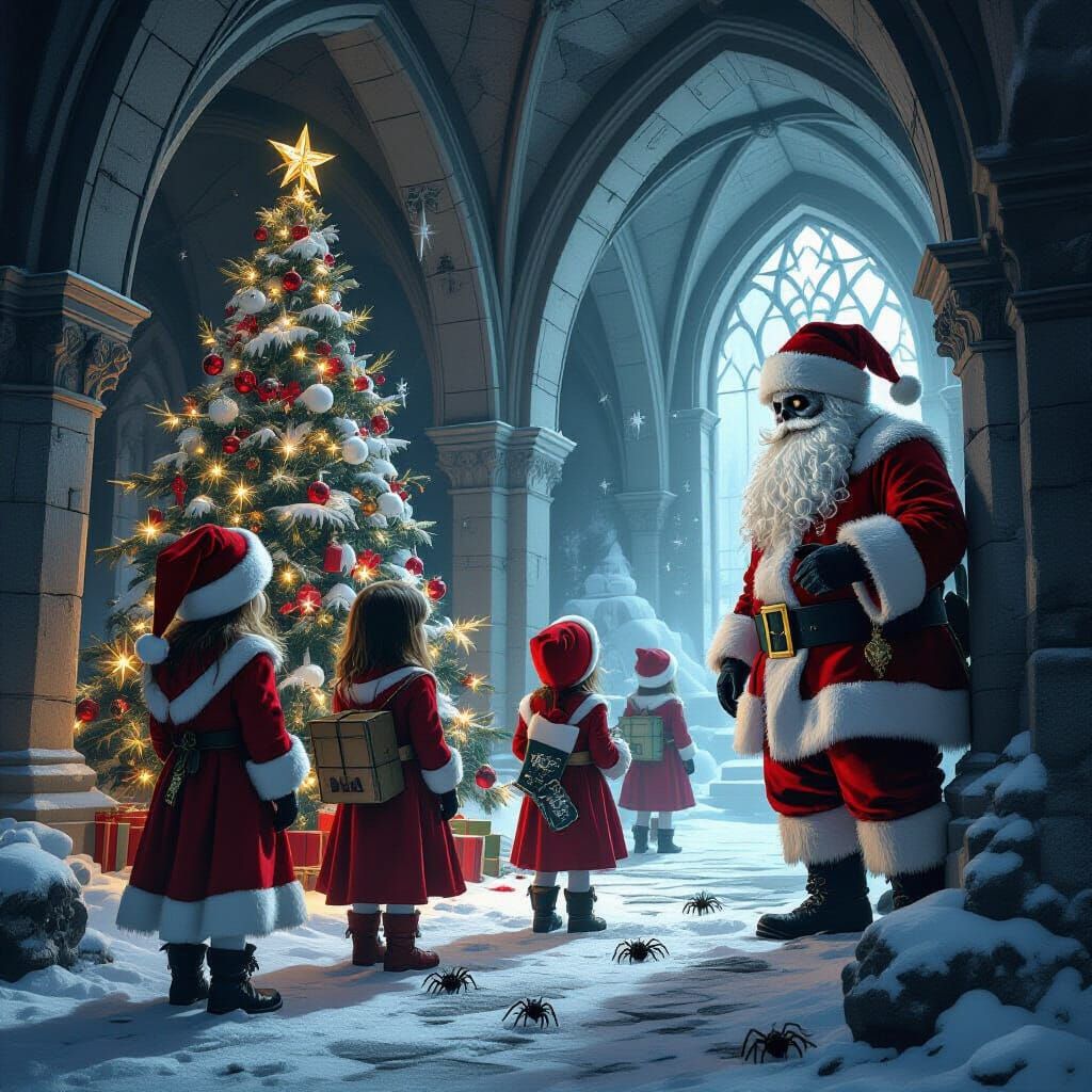 Chilling Christmas Crypt Scene With Zombie Santa
