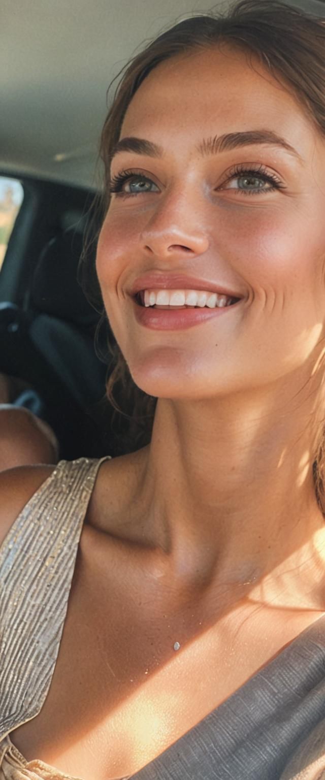 Radiant Young Woman Smiling in Art Nouveau Style