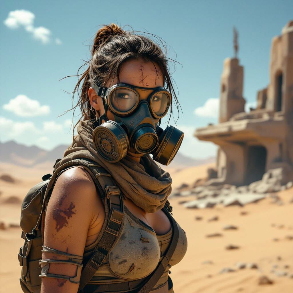 Post-Apocalyptic Survivor in Sci-Fi Landscape