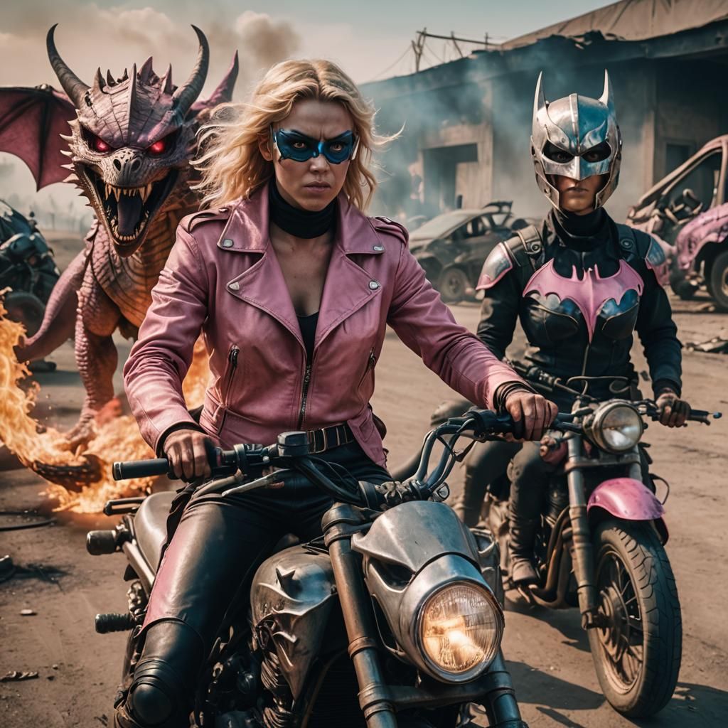 Fierce Mad Max Woman on Dragon Motorbike