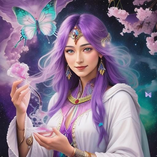 Purple Gypsy Wagon in Volumetric Nebula Sky