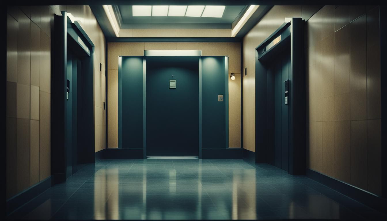 Mystical Dark Corridor with Open Elevator: Cinematic Still