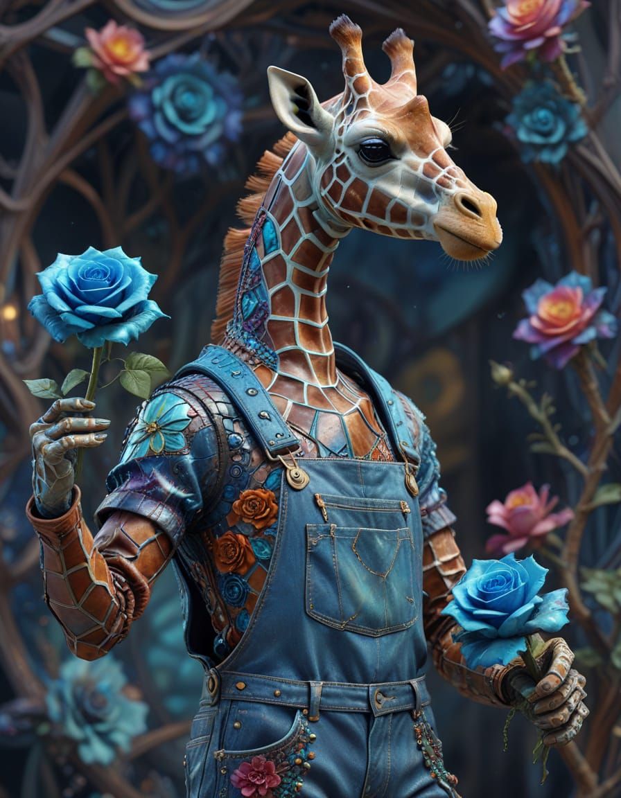 Whimsical Giraffe Hybrid in Vibrant Bismuth Fractal Landscap...