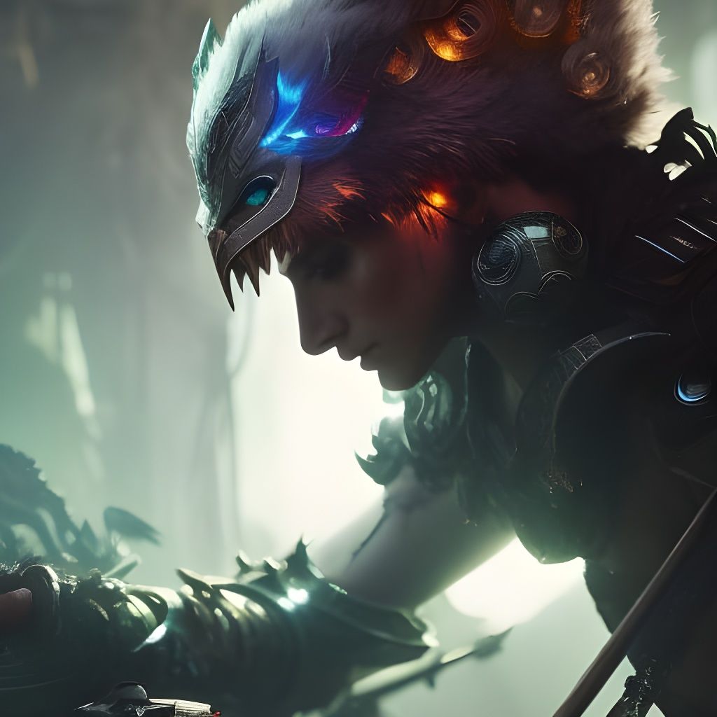 Anthropomorphic Elf Warrior in Jungle, Hyperdetailed Fantasy...