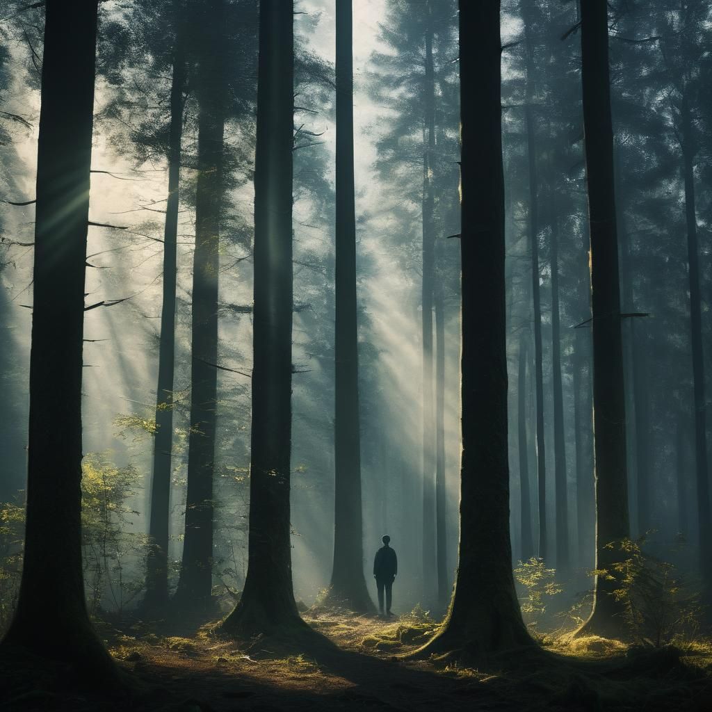 Misty Forest Figure in Cinematic Style
