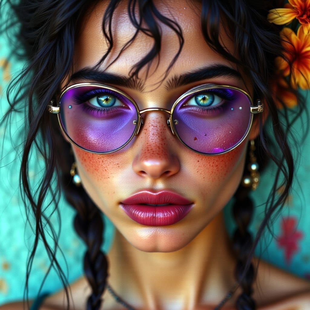 Sassy Woman with Violet Glasses: Comic Book Portrait