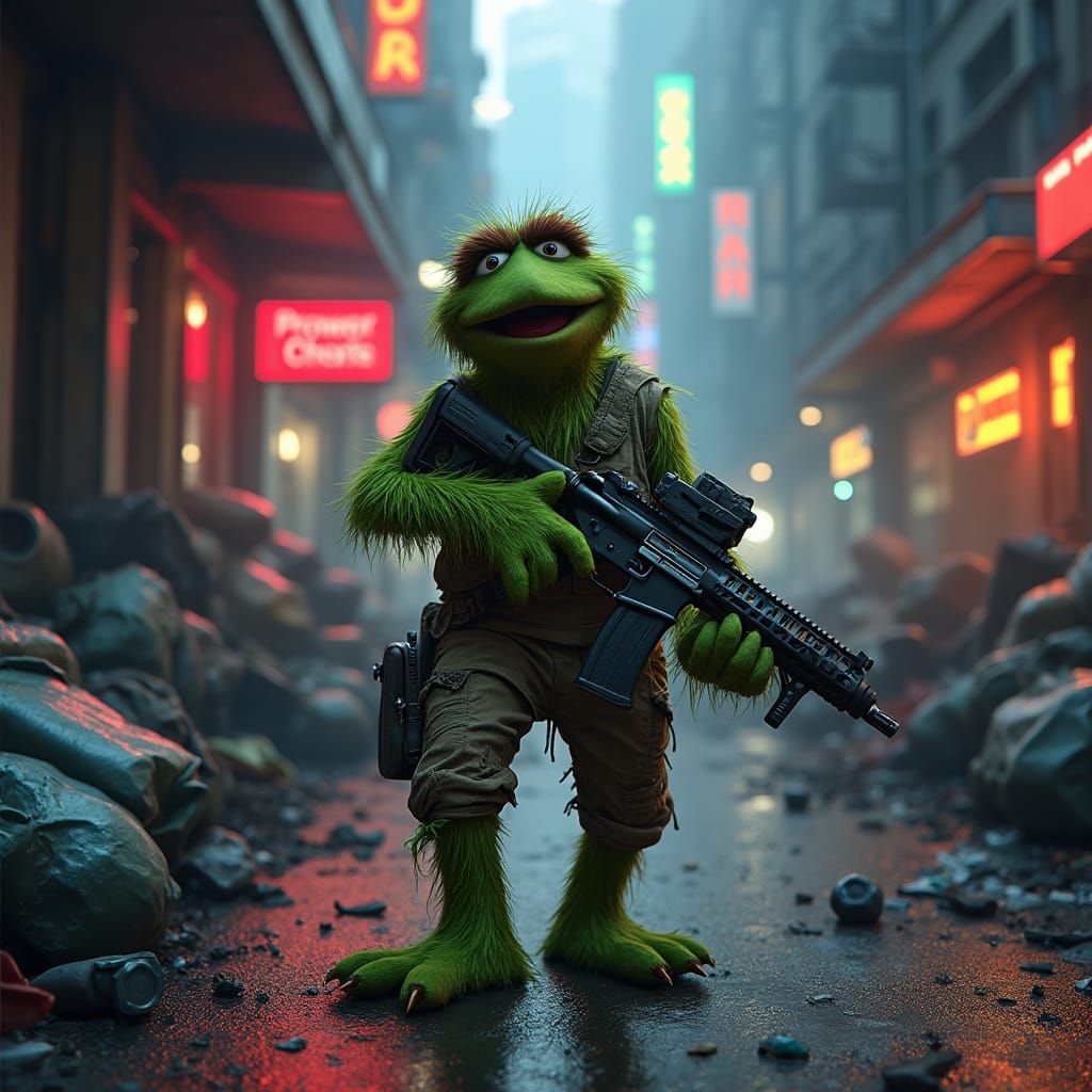 Oscar the Grouch in Cyberpunk Dystopia