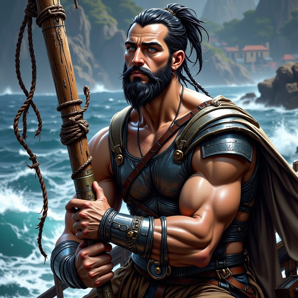 Heroine Bound to the Mast in Turbulent Seascape