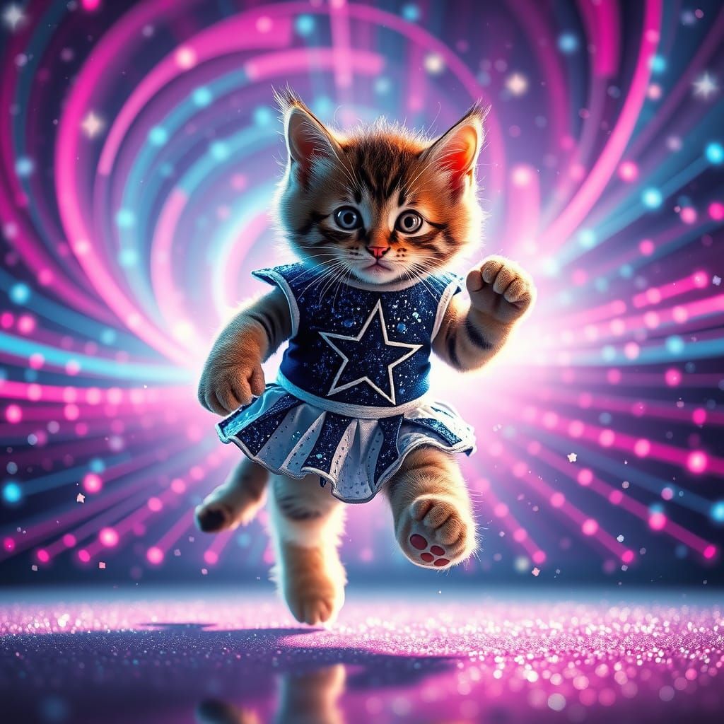 Dallas Cowboys Cheerleader Stepping into Vibrant Cosmic Vort...