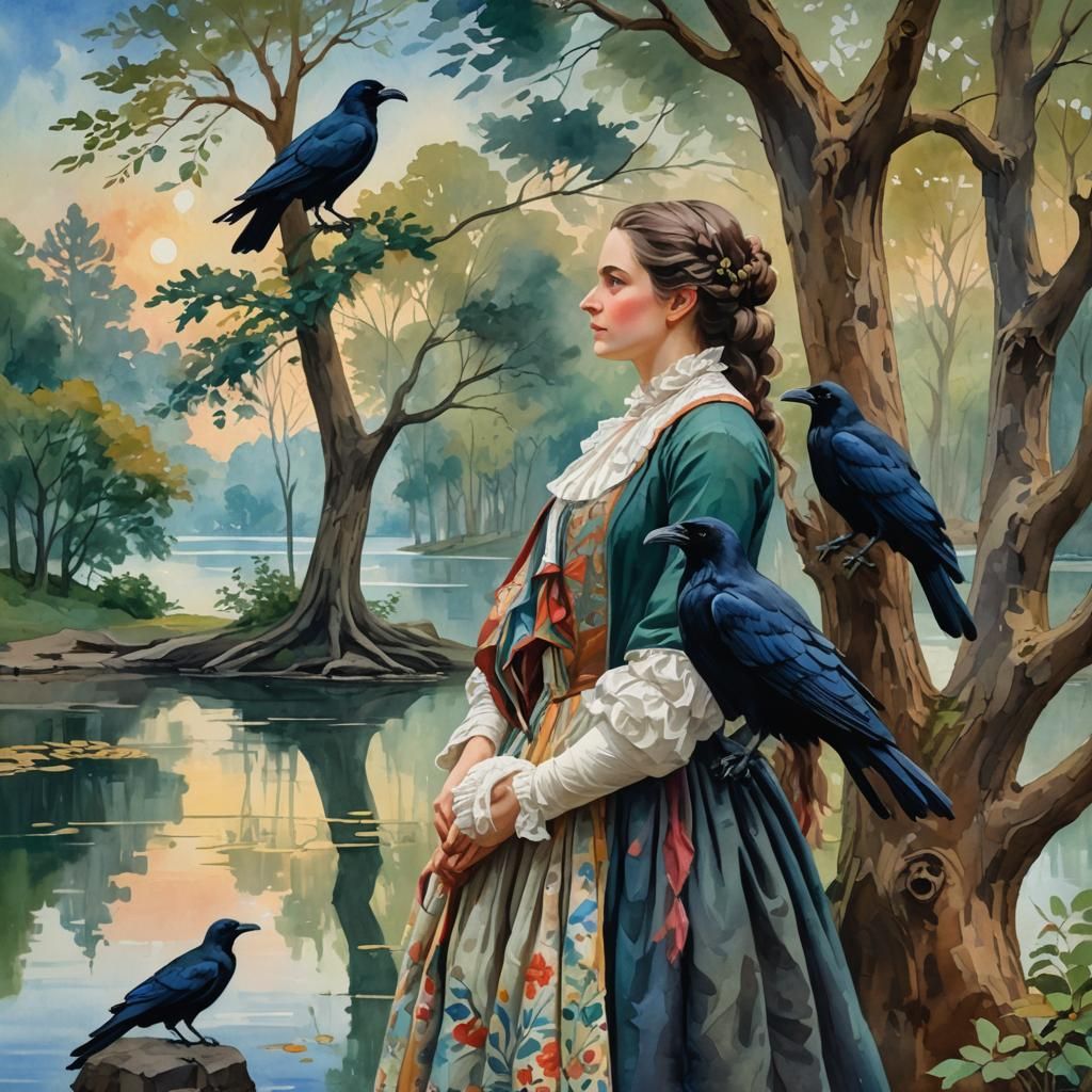 Philosophical Woman Gaining Wisdom at Lakeside