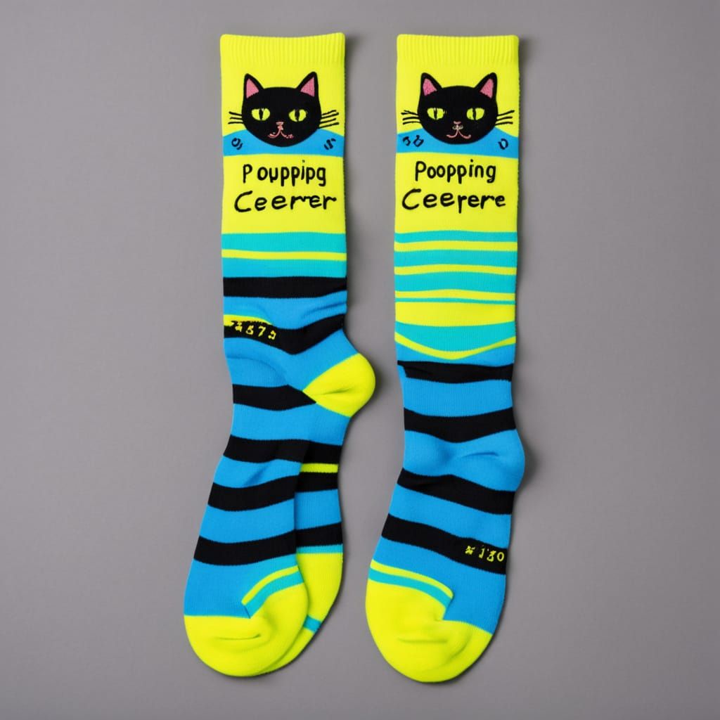 Striped Neon Socks with Cat Stamp in 19th Century Style