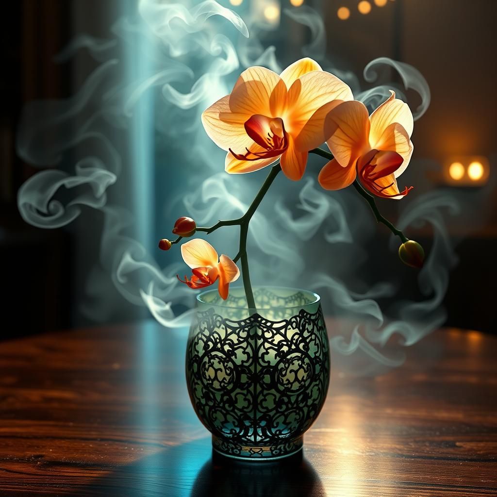 Ethereal Glass Orchid in Art Nouveau Style