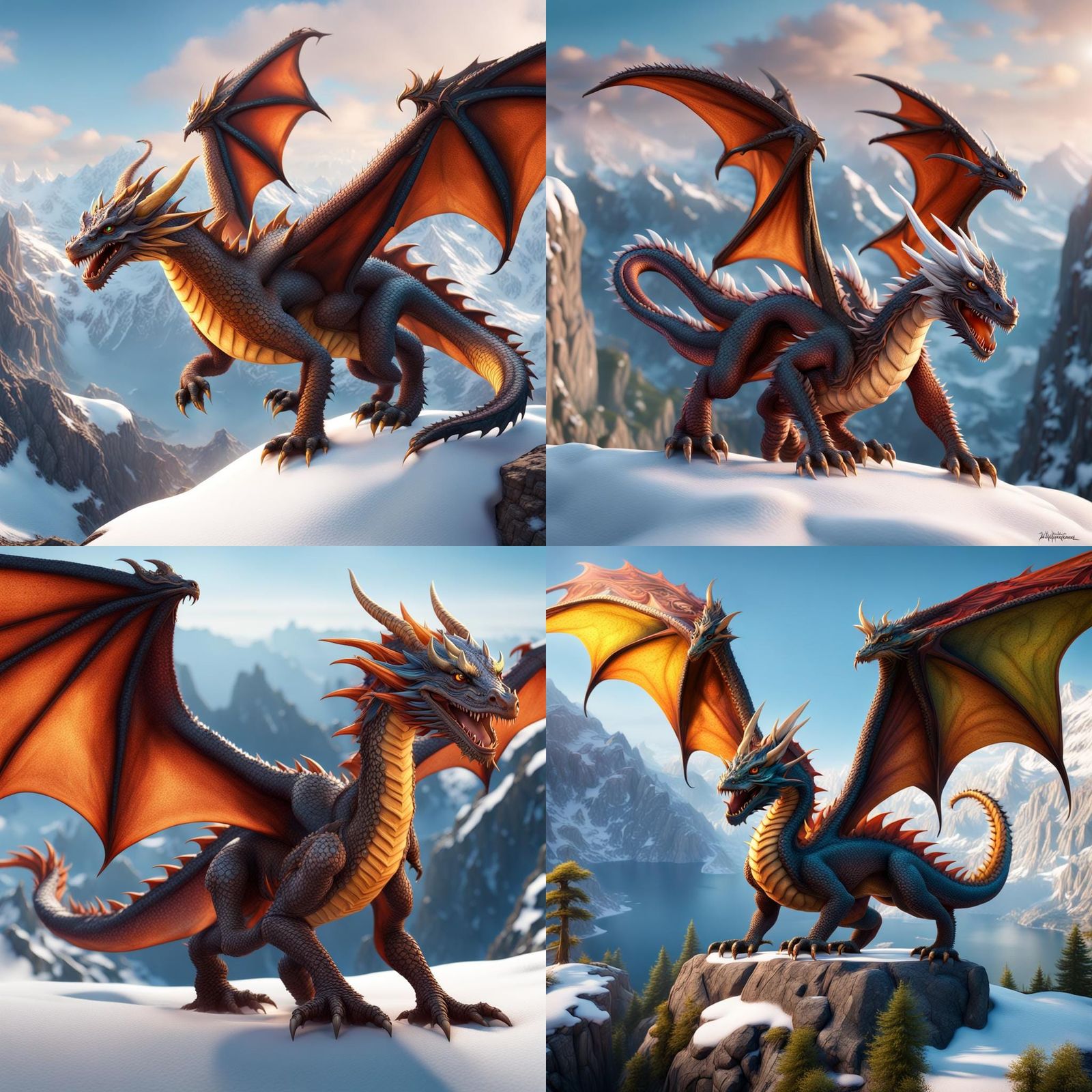 Colorful Dragon Flying Over Snowy Mountain